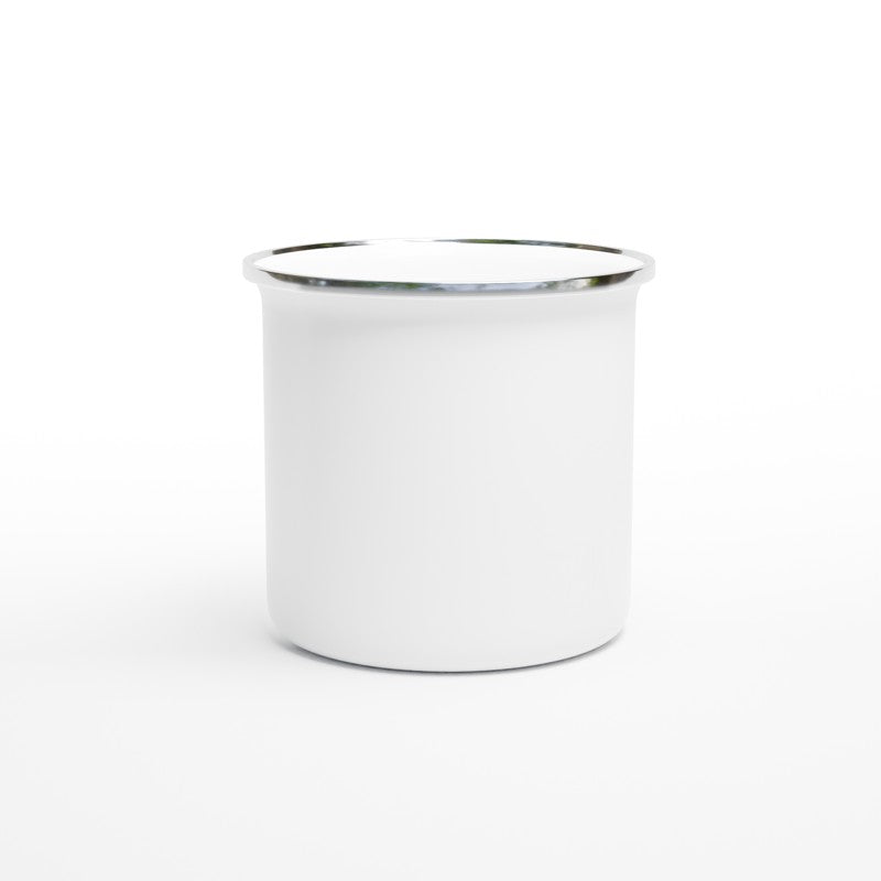 Klassisk Emaljekopp 12oz Hvit med Sølvkant | Design Ditt Eget