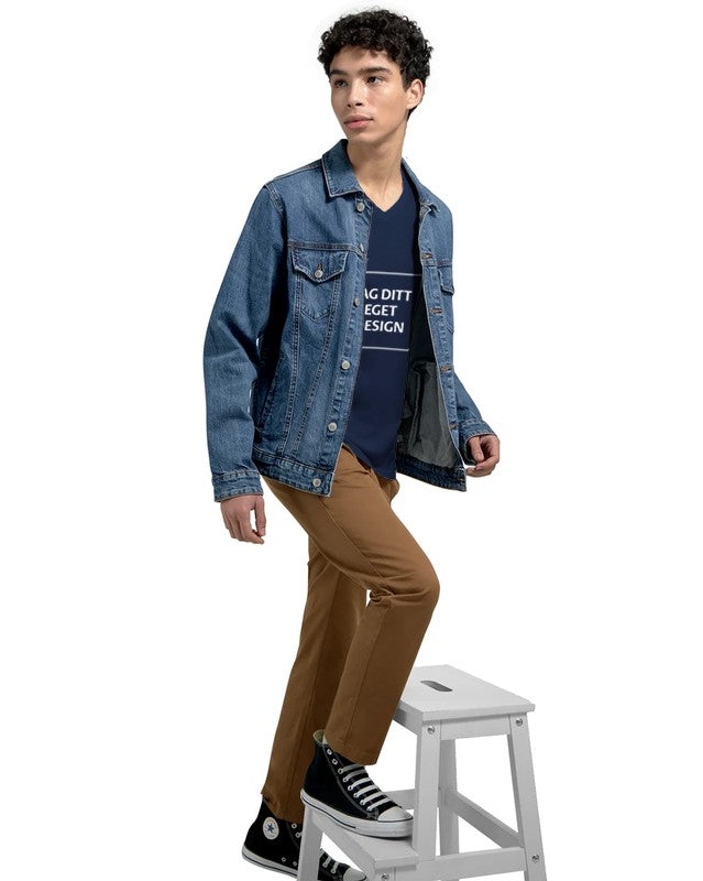 Design din egen Premium Unisex V-hals T-skjorte med eget trykk